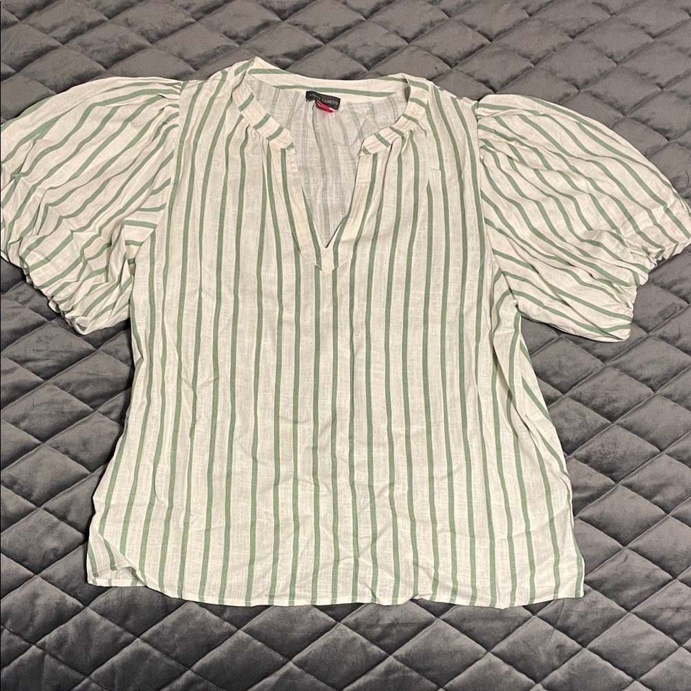 Vince Camuto Striped Puff Sleeve Blouse